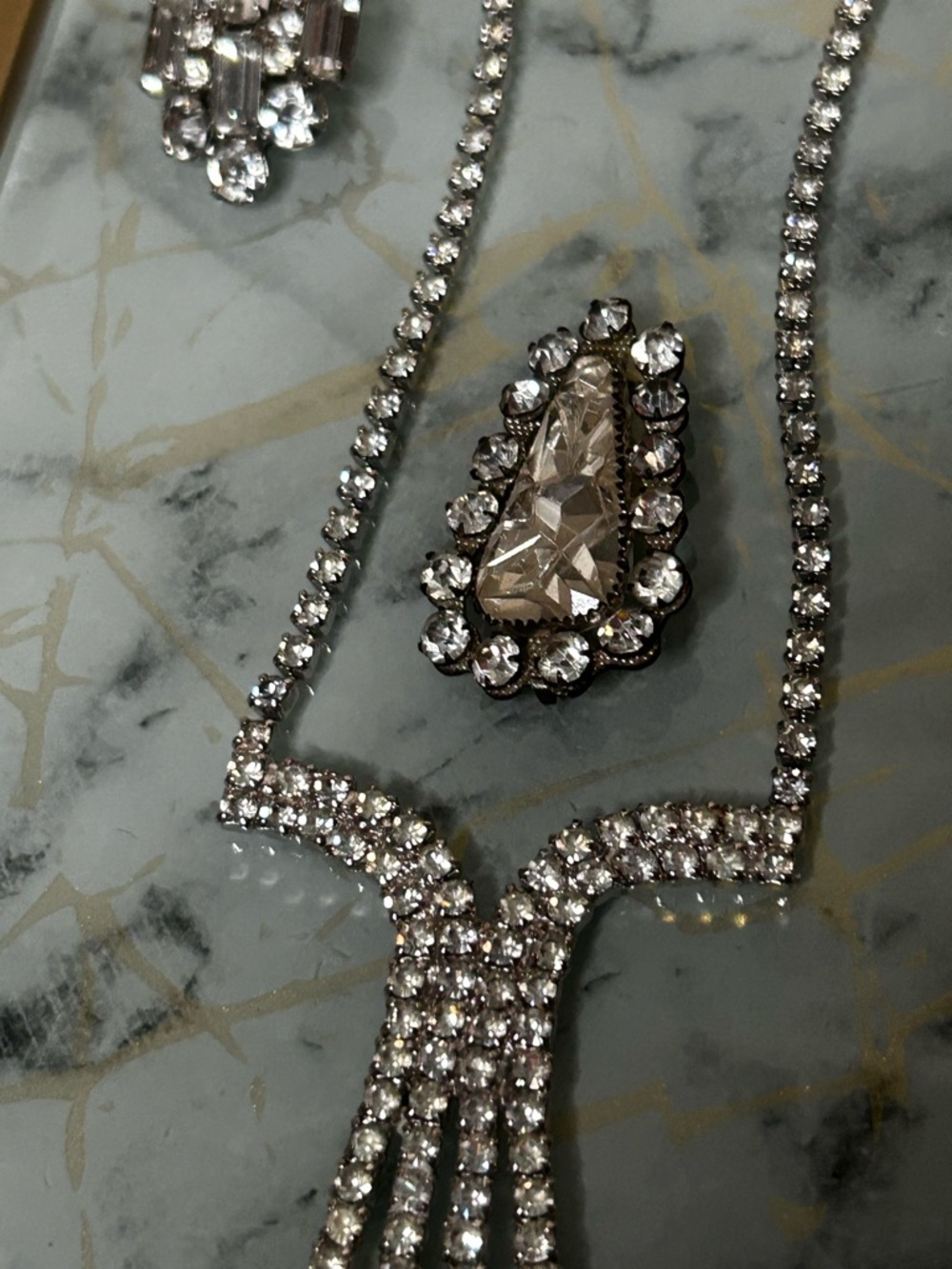 Vintage Rhinestone Jewelry Set Necklace Brooch Earrings Bridal Prom Formal - Picture 4 of 14